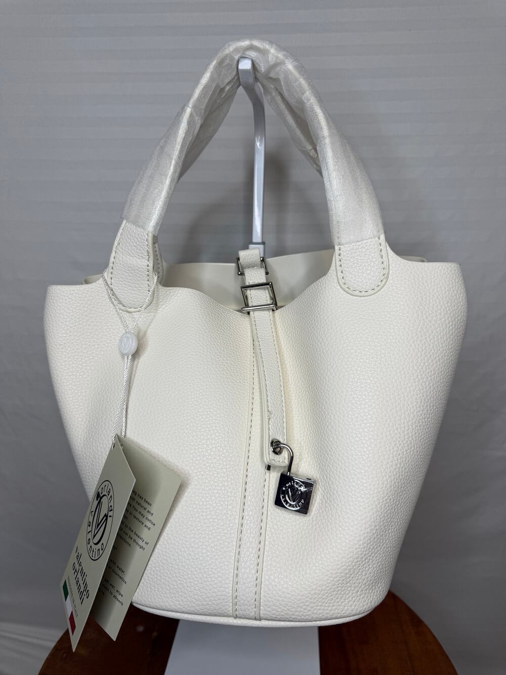 Valentino Orlandi Milano NWT White Faux Leather Tote Handbag w/ Pouch